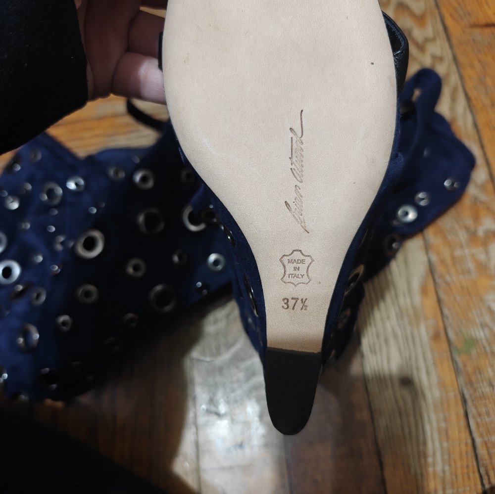 Brian Atwood Navy Blue Suede Grommet Boot 37.5   7.5 - Picture 4 of 4